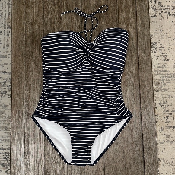 TOMMY HILFIGER Striped Halterneck One-Piece Swimsuit - Picture 1 of 10